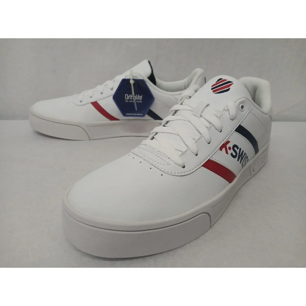 K-Swiss‎ Men's Court Lite Spellout Tennis Shoes 06147-113-M White Navy Red Sz 10